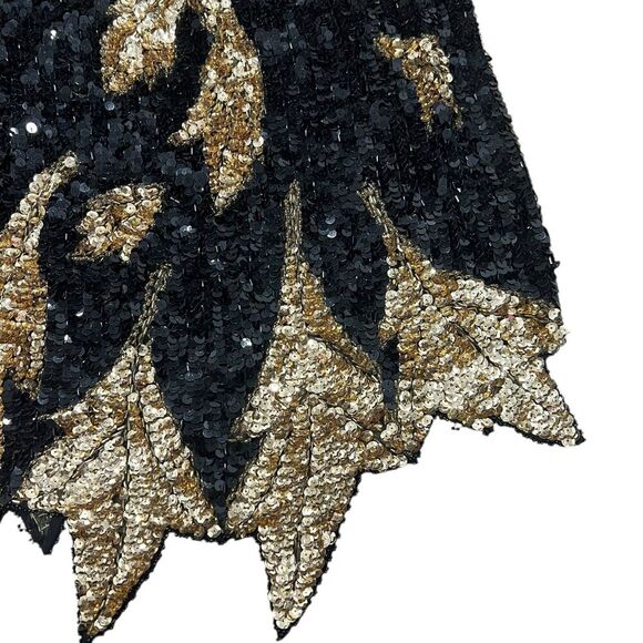 Lillie Rubin Vintage Black Gold Sequin Beaded Silk Blouse M - Picture 2 of 4